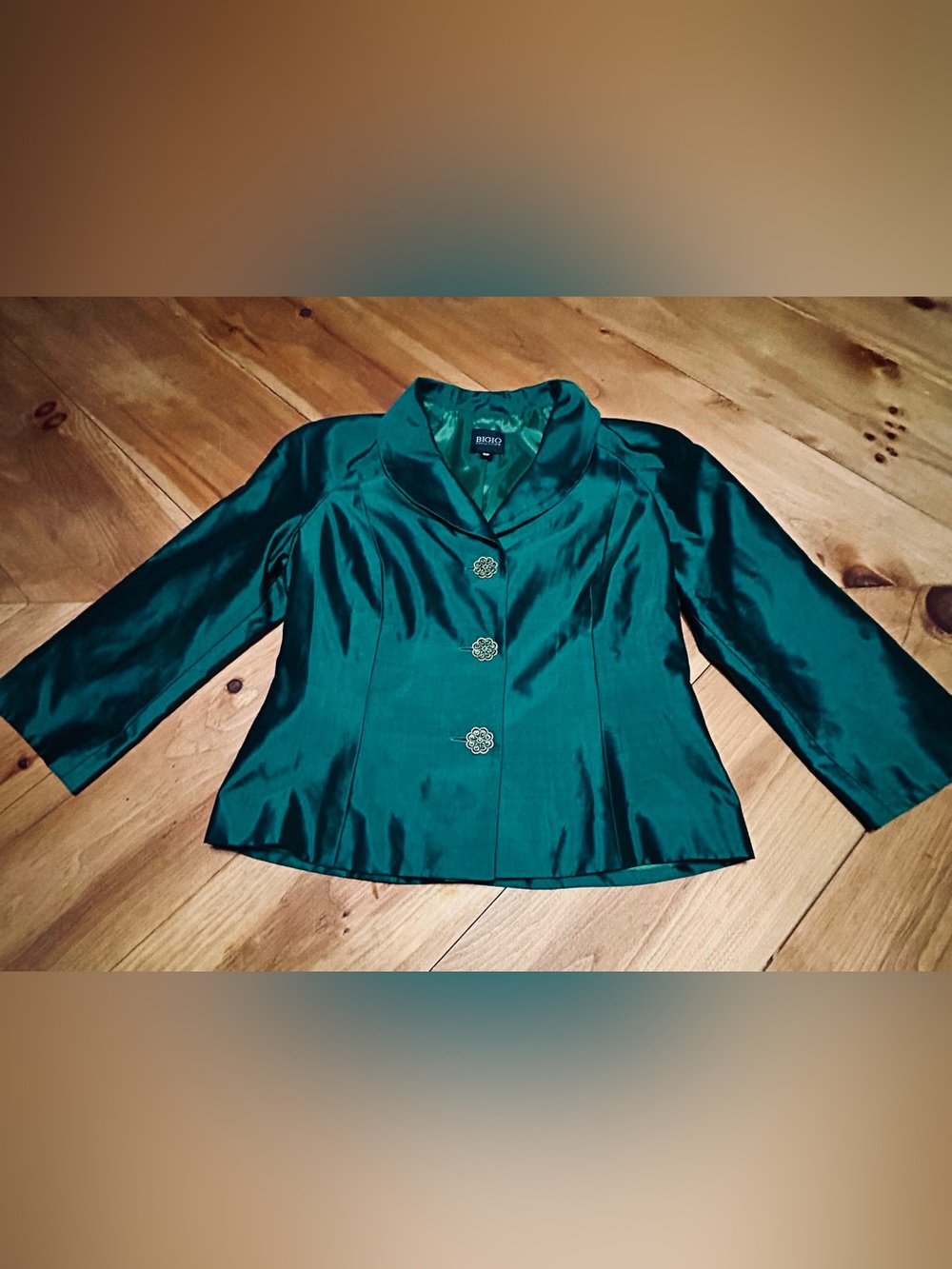 Vintage Bigio Green 100% Silk Three-Button Blazer